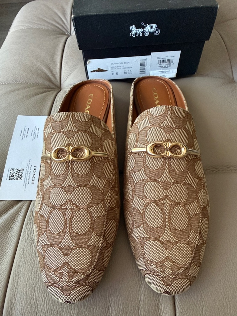 NWT Coach women Tan Signature Canvas Slip-On Loafers with Gold Hardware size 11B - Picture 2 of 7